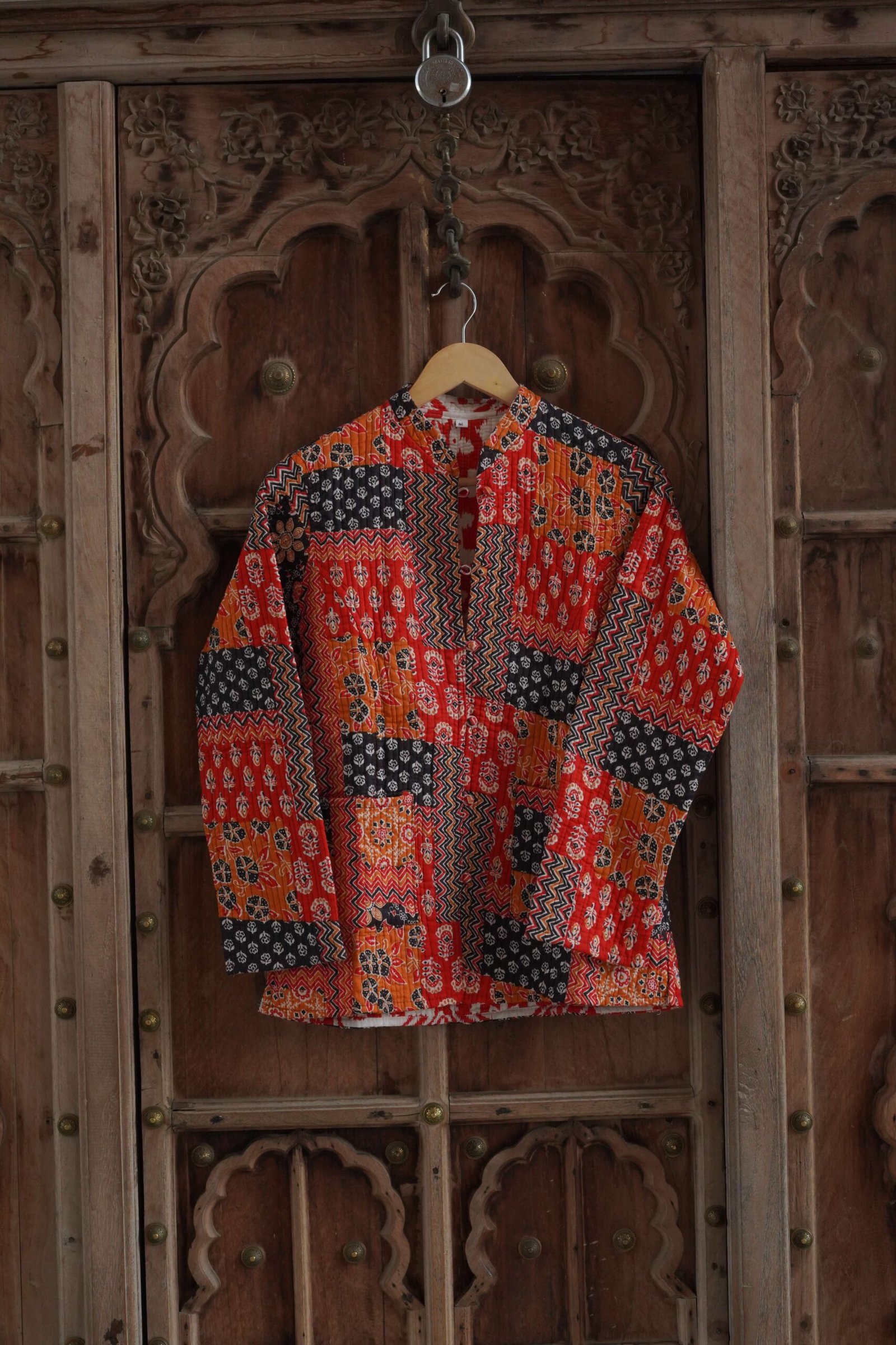 Womens Red Velvet Embroidered Jacket with Floral Design - Image 6